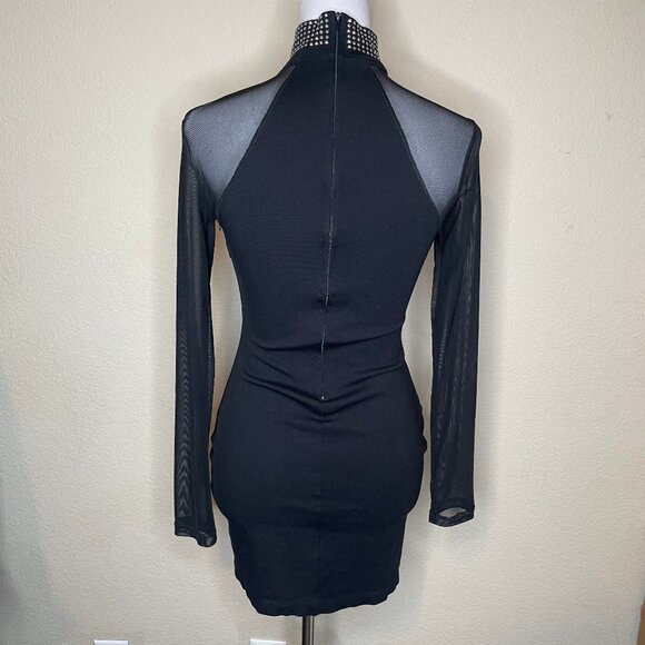 Windsor Black Studded Mesh Keyhole Bodycon Mini Dress Sz Med Going Out Feminine - Picture 3 of 11